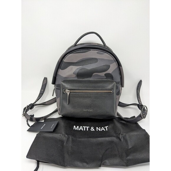MATT AND NAT Bali Mini Vegan Leather Black Camo Small Backpack NWT